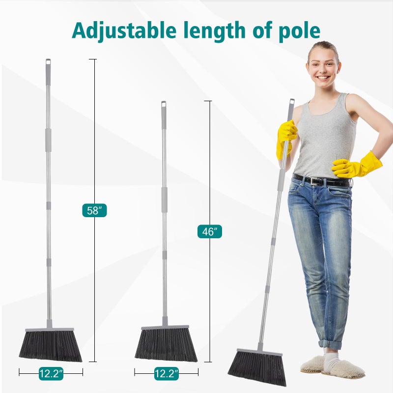 PBHEPJ 4 Pack Heavy Duty Broom Outdoor  58"" Long Stainless Steel Handle  Hard Bristle Angle Broom for Floors Commercial & Industrial Broom for Sweeping Indoor  Garage  Kitchen - Image 2
